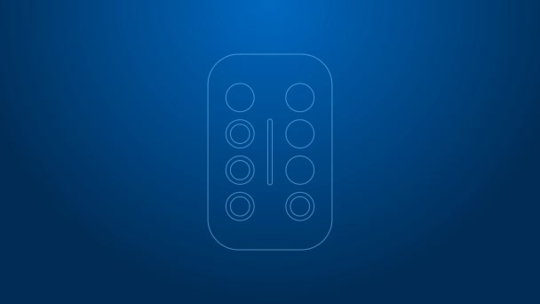 Vit linje Sedativa piller ikon isolerad på blå bakgrund. 4K Video motion grafisk animation — Stockvideo