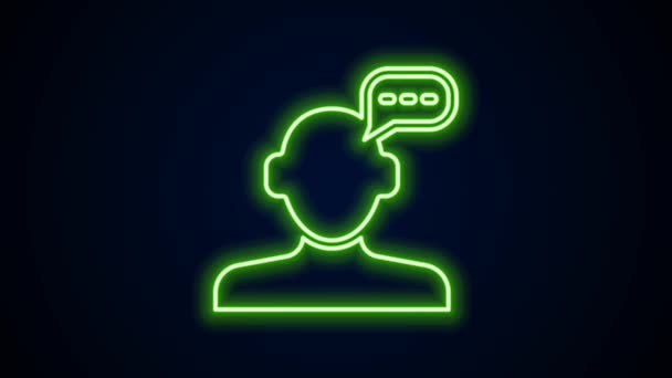 Gloeiende neon lijn Online psychologische counseling afstand pictogram geïsoleerd op zwarte achtergrond. Psychotherapie, psychologische hulp, psychiater online consulting. 4K Video motion grafische animatie — Stockvideo