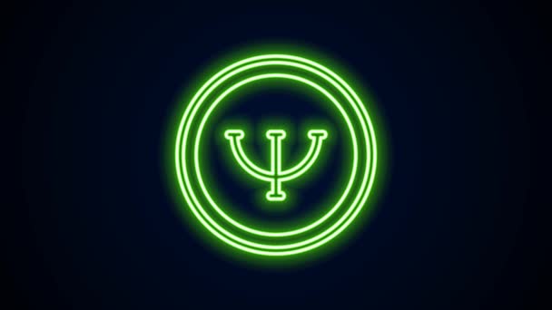 Glowing neon line Psychology icon isolated on black background. Psi symbol. Mental health concept, psychoanalysis analysis and psychotherapy. 4K Video motion graphic animation — Stock Video