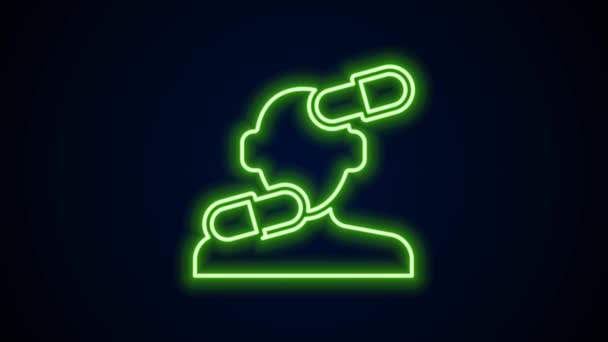 Świecąca neonowa ikona pigułek uspokajających odizolowana na czarnym tle. 4K Animacja graficzna ruchu wideo — Wideo stockowe