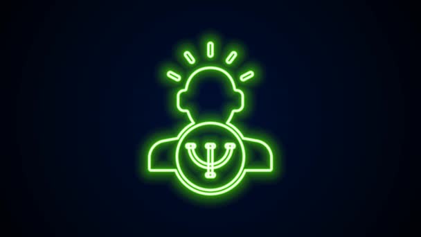 Linea neon luminosa Icona psicologica isolata su sfondo nero. Simbolo Psi. Concetto di salute mentale, analisi psicoanalitica e psicoterapia. Animazione grafica 4K Video motion — Video Stock