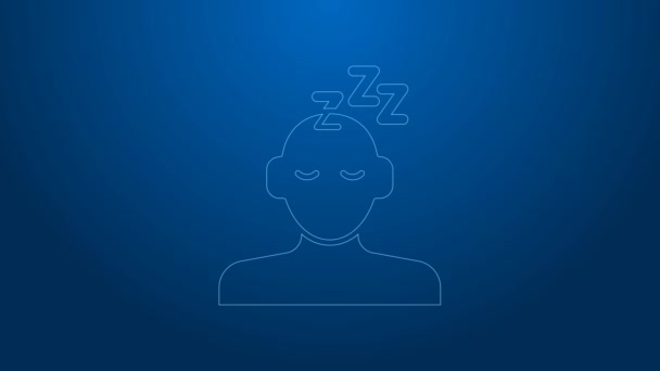 Linha branca Sonhos ícone isolado no fundo azul. Dormir, descansar, conceito de sonho. Tempo de descanso e relaxamento confortável. Animação gráfica em movimento de vídeo 4K — Vídeo de Stock
