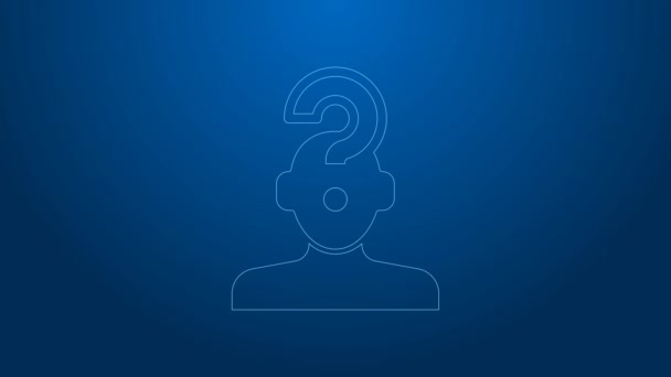 White line Human head with question mark icon isolated on blue background. 4K Video motion graphic animation — Stock Video
