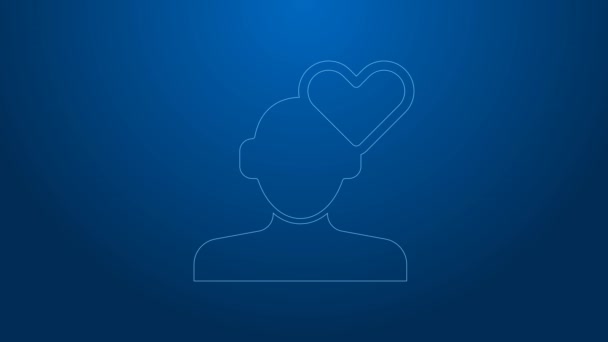 Línea blanca Corazón roto o icono de divorcio aislado sobre fondo azul. Símbolo de amor. Día de San Valentín. Animación gráfica de vídeo 4K — Vídeos de Stock