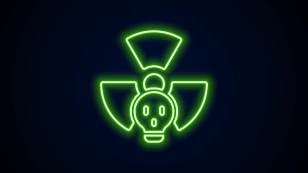 Linea neon luminosa Icona radioattiva isolata su sfondo nero. Simbolo tossico radioattivo. Segnale di pericolo di radiazioni. Animazione grafica 4K Video motion — Video Stock