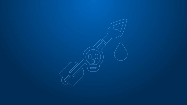 White line Poison on the arrow icon isolated on blue background. Poisoned arrow. 4K Video motion graphic animation — Wideo stockowe