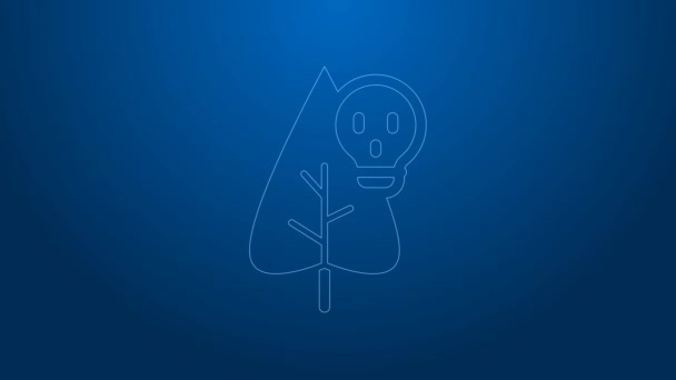White line Poison flower icon isolated on blue background. 4K Video motion graphic animation — Stock Video