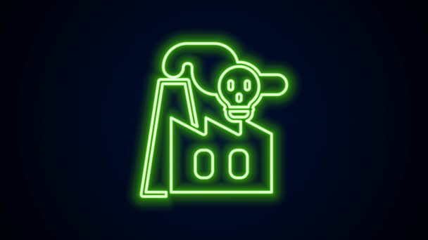 Leuchtende Neon-Linie Rauch von Fabrik-Symbol isoliert auf schwarzem Hintergrund. Umweltverschmutzungsprobleme, Fabrikrauchrohre, Umweltschäden in der Industrie. 4K Video Motion Grafik Animation — Stockvideo