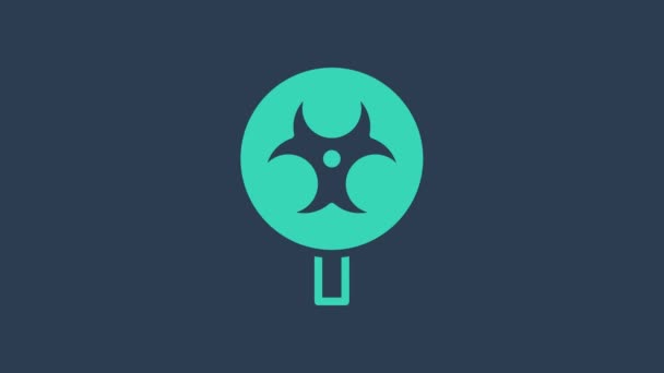 Icône de symbole de risque biologique turquoise isolée sur fond bleu. Animation graphique de mouvement vidéo 4K — Video
