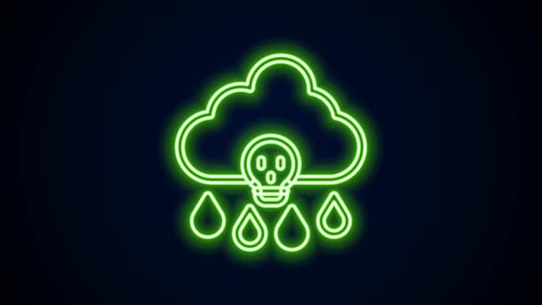 Linea neon incandescente Pioggia acida e icona nuvola radioattiva isolata su sfondo nero. Effetti dell'inquinamento atmosferico tossico sull'ambiente. Animazione grafica 4K Video motion — Video Stock