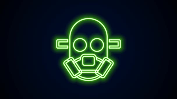 Świecąca neonowa linia Ikona maski gazowej izolowana na czarnym tle. Znak respiratora. 4K Animacja graficzna ruchu wideo — Wideo stockowe