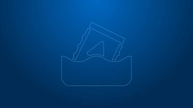 Fıçı ikonundaki beyaz çizgi radyoaktif atık mavi arka planda izole edildi. Sudaki toksik atık kirliliği. Çevre kirliliği. 4K Video hareketli grafik canlandırması