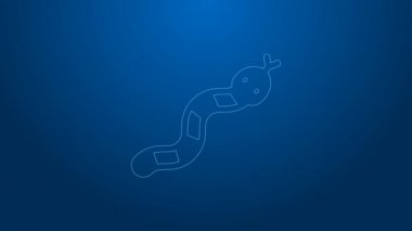 Beyaz çizgi Yılan simgesi mavi arkaplanda izole edildi. 4K Video hareketli grafik canlandırması