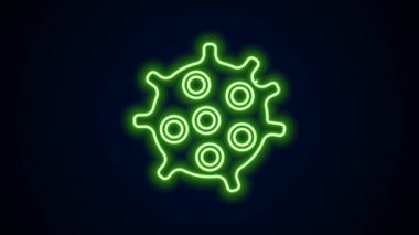 Parlayan neon hattı bakteri simgesi siyah arkaplanda izole edildi. Bakteriler ve mikroorganizmalar, sebep olan mikroorganizma hastalıkları, hücre kanseri, mikrop, virüs, mantar. 4K Video hareketli grafik canlandırması