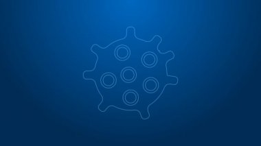 Mavi arkaplanda beyaz çizgi bakteri simgesi izole edildi. Bakteriler ve mikroorganizmalar, sebep olan mikroorganizma hastalıkları, hücre kanseri, mikrop, virüs, mantar. 4K Video hareketli grafik canlandırması