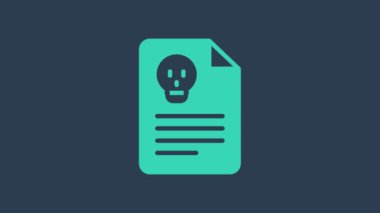 Turkuaz Radyasyon uyarı belgesi simgesi mavi arkaplanda izole edildi. Metin dosyası. 4K Video hareketli grafik canlandırması