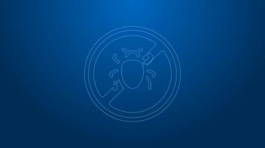 Beyaz çizgi. Kolorado Böcek simgesini durdurun. Mavi arka planda izole edildi. 4K Video hareketli grafik canlandırması