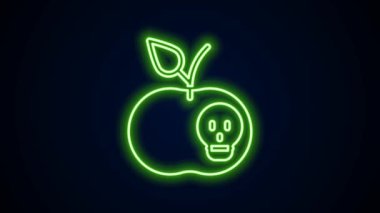 Parlayan neon çizgisi. Zehirli elma ikonu siyah arkaplanda izole edilmiş. Zehirli cadı elması. 4K Video hareketli grafik canlandırması