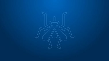 Beyaz çizgi sivrisinek ikonu mavi arkaplanda izole edildi. 4K Video hareketli grafik canlandırması