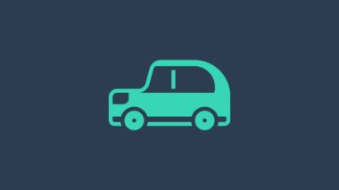 Turkuaz araba simgesi mavi arkaplanda izole edildi. 4K Video hareketli grafik canlandırması