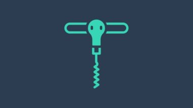 Mavi arka planda turkuaz şarap tirbuşon simgesi izole edildi. 4K Video hareketli grafik canlandırması