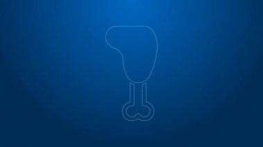 Beyaz çizgi tavuk budu ikonu mavi arka planda izole edildi. Tavuk budu. 4K Video hareketli grafik canlandırması