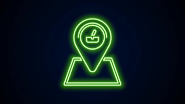 Parlayan neon hattı piknik konumu simgesi siyah arkaplanda izole edildi. 4K Video hareketli grafik canlandırması
