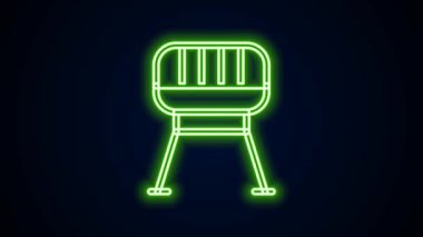Parlayan neon hattı ızgara ikonu siyah arkaplanda izole edildi. Barbekü ızgara partisi. 4K Video hareketli grafik canlandırması