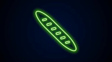 Parlayan neon hattı Fransız ekmeği simgesi siyah arka planda izole edildi. 4K Video hareketli grafik canlandırması