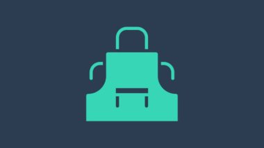 Turkuaz mutfak önlüğü ikonu mavi arka planda izole edildi. Yemek pişirmek için şef üniforması. 4K Video hareketli grafik canlandırması