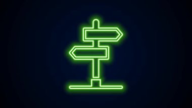 Parlayan neon hat trafik levhası. Siyah arkaplanda sinyal simgesi izole edildi. İşaretçi sembolü. İzole sokak bilgi levhası. Yön tabelası. 4K Video hareketli grafik canlandırması