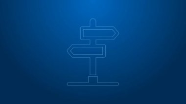 Beyaz çizgi trafik levhası. Mavi arkaplanda işaretleme simgesi izole edildi. İşaretçi sembolü. İzole sokak bilgi levhası. Yön tabelası. 4K Video hareketli grafik canlandırması