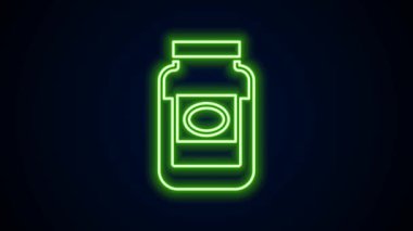 Parlayan neon hattı reçel kavanozu simgesi siyah arkaplanda izole edildi. 4K Video hareketli grafik canlandırması