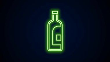 Parlayan neon hattı. Siyah arka planda izole edilmiş şarap ikonu. 4K Video hareketli grafik canlandırması