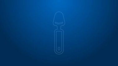 Beyaz çizgi kaşık simgesi mavi arkaplanda izole edildi. Mutfak aletleri. Çatal bıçak seti. 4K Video hareketli grafik canlandırması