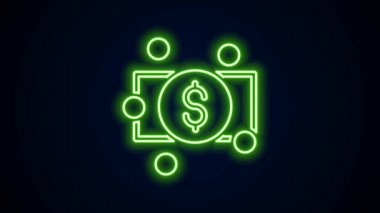 Parlak neon hattı kağıt yığınları para ikonu siyah arka planda izole. Para desteleri. Para birimi. 4K Video hareketli grafik canlandırması