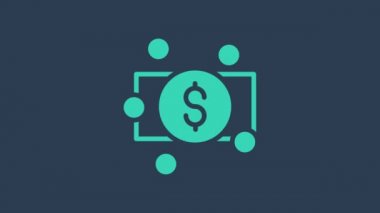 Turkuaz yığınları kağıt para para ikonu mavi arka planda izole. Para desteleri. Para birimi. 4K Video hareketli grafik canlandırması