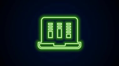 Parlayan neon hattı Ses veya ses kaydedici veya dizüstü bilgisayar simgesi üzerindeki düzenleyici yazılım siyah arkaplanda izole edildi. 4K Video hareketli grafik canlandırması