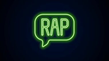 Parlayan neon hattı Rap müzik ikonu siyah arkaplanda izole edildi. 4K Video hareketli grafik canlandırması