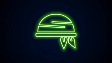 Parlayan neon hattı Bandana simgesi siyah arkaplanda izole edildi. 4K Video hareketli grafik canlandırması