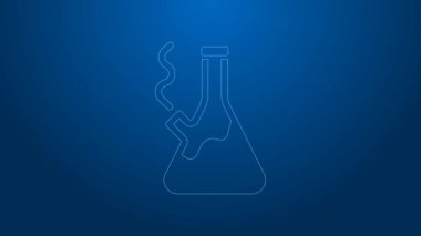 Mavi arka planda marihuana ya da kenevir ikonu içmek için beyaz çizgi Glass bong. 4K Video hareketli grafik canlandırması