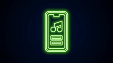 Parlayan neon hattı müzik çalar simgesi siyah arkaplanda izole edildi. Taşınabilir müzik cihazı. 4K Video hareketli grafik canlandırması