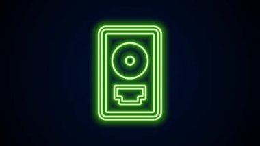 Siyah arkaplanda izole edilmiş çerçeve simgesinde parlayan neon çizgi CD disk ödülü. Modern tören. En çok satan. Müzik kupası. 4K Video hareketli grafik canlandırması