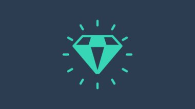 Turkuaz elmas simgesi mavi arkaplanda izole edildi. Mücevher sembolü. Mücevher taşı. 4K Video hareketli grafik canlandırması