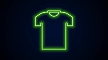 Parlayan neon çizgili tişört simgesi siyah arkaplanda izole edildi. 4K Video hareketli grafik canlandırması