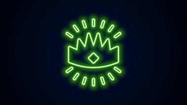 Parlayan neon hattı King Crown simgesi siyah arka planda izole edildi. 4K Video hareketli grafik canlandırması