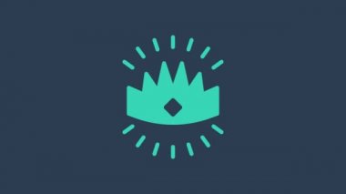 Turkuaz Kral taç simgesi mavi arkaplanda izole edildi. 4K Video hareketli grafik canlandırması