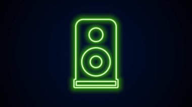 Parlayan neon hattı Stereo hoparlör simgesi siyah arkaplanda izole edildi. Ses sistemi hoparlörleri. Müzik ikonu. Müzikal sütun hoparlörü. 4K Video hareketli grafik canlandırması