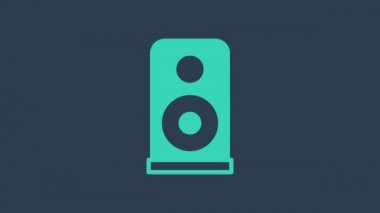 Turkuaz Stereo hoparlör ikonu mavi arkaplanda izole edildi. Ses sistemi hoparlörleri. Müzik ikonu. Müzikal sütun hoparlörü. 4K Video hareketli grafik canlandırması