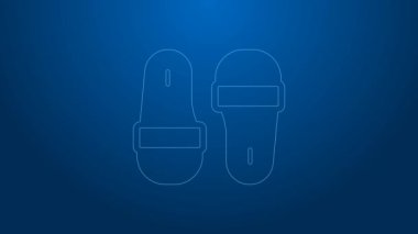 Mavi arka planda beyaz çizgi sauna terlik simgesi izole edildi. 4K Video hareketli grafik canlandırması